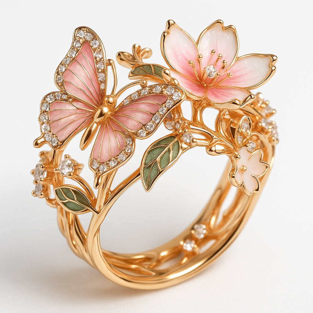 Eleganten prstan z motivom metulja