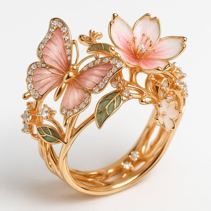 Eleganten prstan z motivom metulja