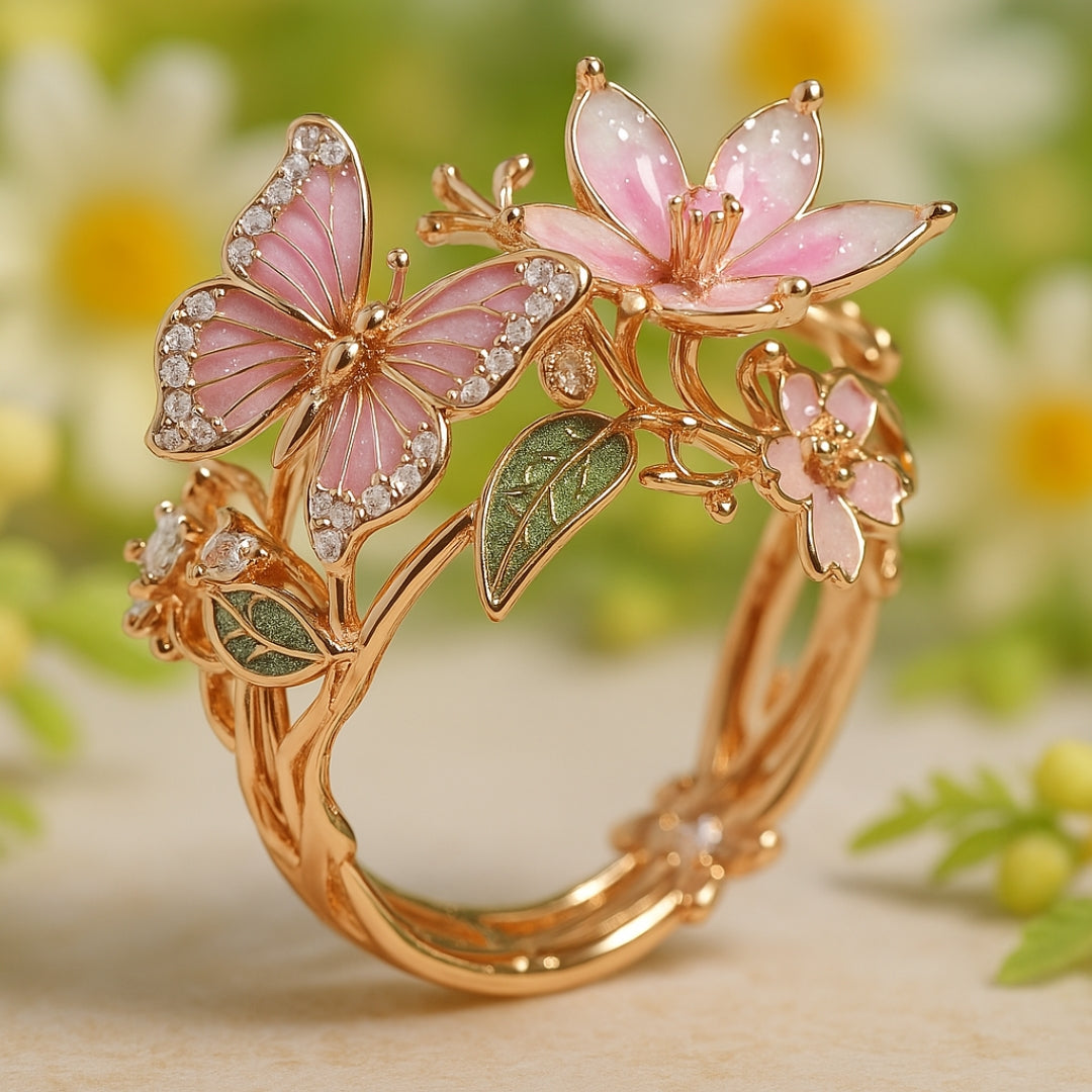 Eleganten prstan z motivom metulja